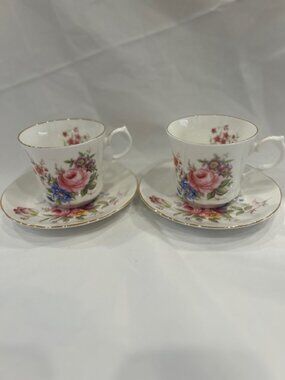 Springfield Bone China Floral Teacup & Saucer Set of 2 - Vintage England
